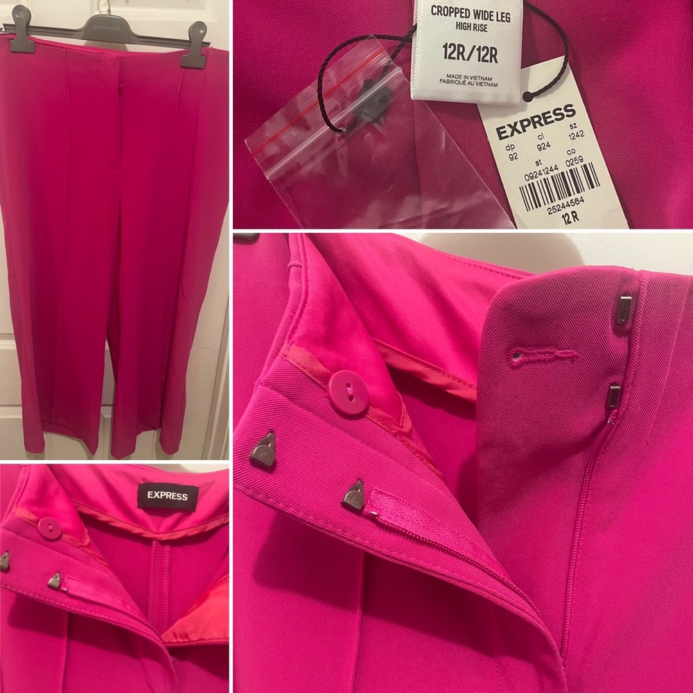 EXPRESS Pink Cropped Wide-Leg High-Rise Pants with Front pleats with New Tags.